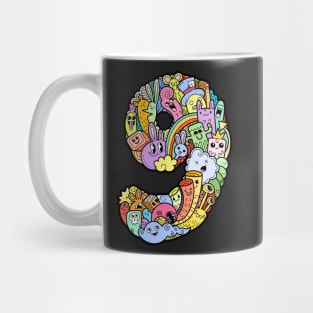 Number 9 nine -Funny and Colorful Cute Monster Creatures Mug